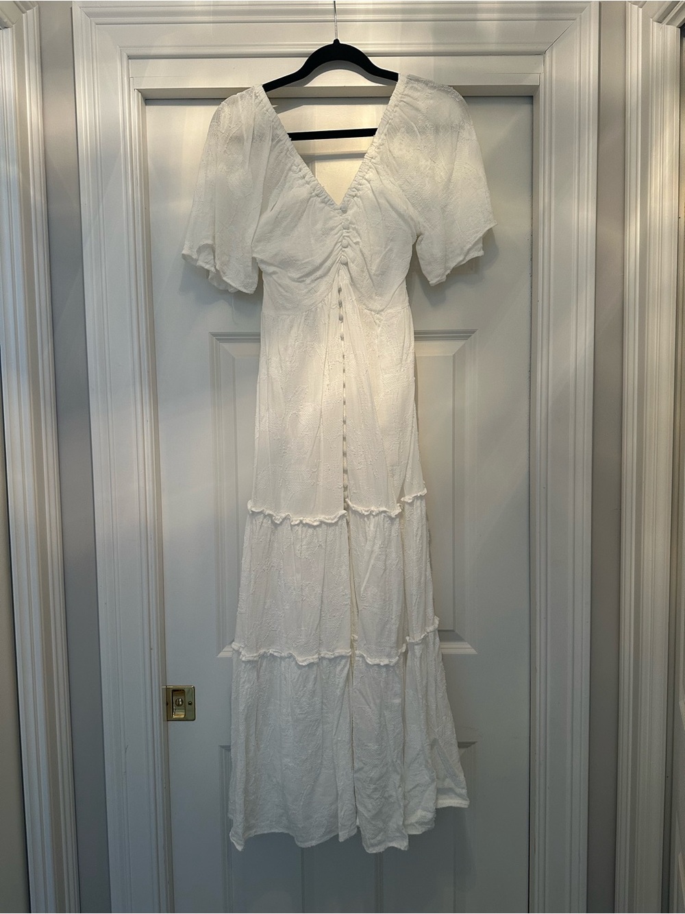 Anthropologie White Tiered Button-Front Maxi Dress - Picture 6 of 7